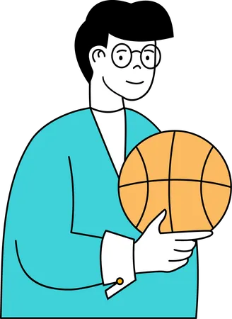 Niño sosteniendo baloncesto  Ilustración