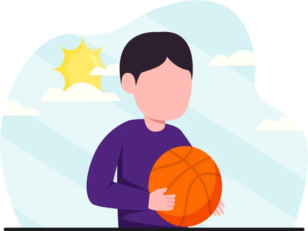 Niño pequeño sosteniendo baloncesto  Ilustración