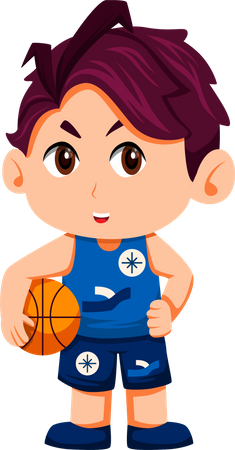 Niño pequeño sosteniendo baloncesto  Ilustración