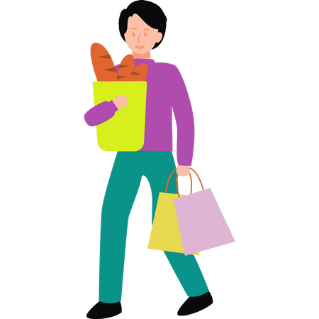 Niño sosteniendo una bolsa de supermercado  Ilustración