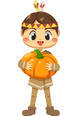 Niño sosteniendo calabaza  Ilustración