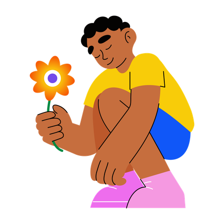 Niño sosteniendo flor  Illustration
