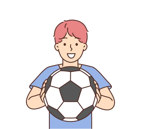 Niño pequeño sosteniendo fútbol  Ilustración