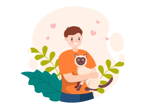Niño sosteniendo gato  Ilustración
