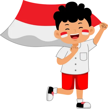 Niño sosteniendo el día de la independencia de Indonesia  Ilustración