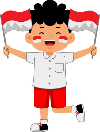 Niño sosteniendo el día de la independencia de Indonesia  Ilustración