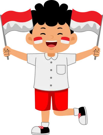 Niño sosteniendo el día de la independencia de Indonesia  Ilustración