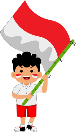 Niño sosteniendo el día de la independencia de Indonesia  Ilustración