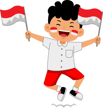 Niño sosteniendo el día de la independencia de Indonesia  Ilustración