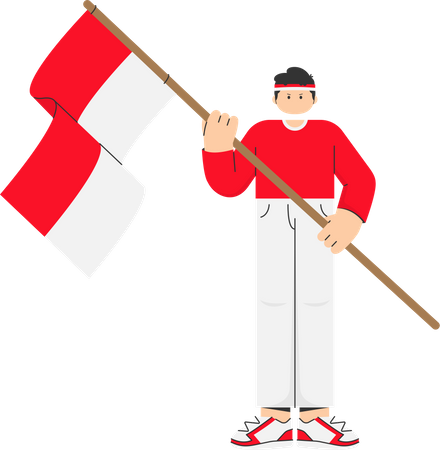Niño sosteniendo la bandera de indonesia  Ilustración