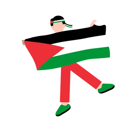 Niño sosteniendo la bandera palestina  Ilustración