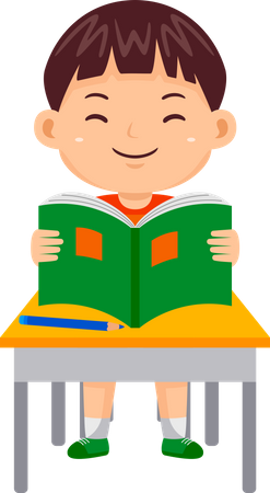 Niño sosteniendo libro y leyendo  Ilustración