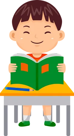 Niño sosteniendo libro y leyendo  Ilustración