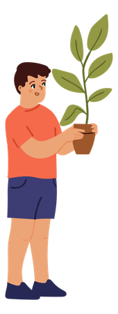 Niño sosteniendo maceta  Ilustración