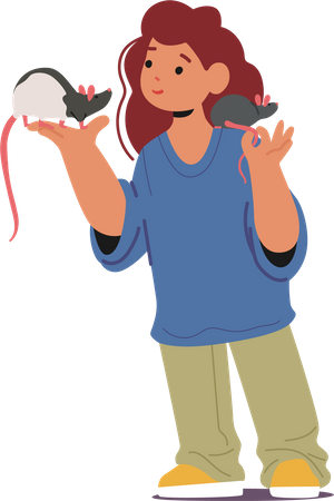 Niño sosteniendo rata mascota  Ilustración