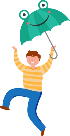 Niño sosteniendo paraguas  Ilustración
