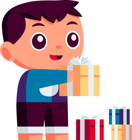 Niño sosteniendo regalo  Ilustración