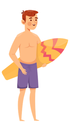 Niño sosteniendo tabla de surf  Ilustración