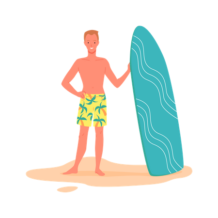Niño sosteniendo tabla de surf  Ilustración