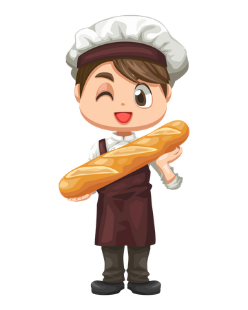 Niño sosteniendo un trozo fresco de baguette  Ilustración