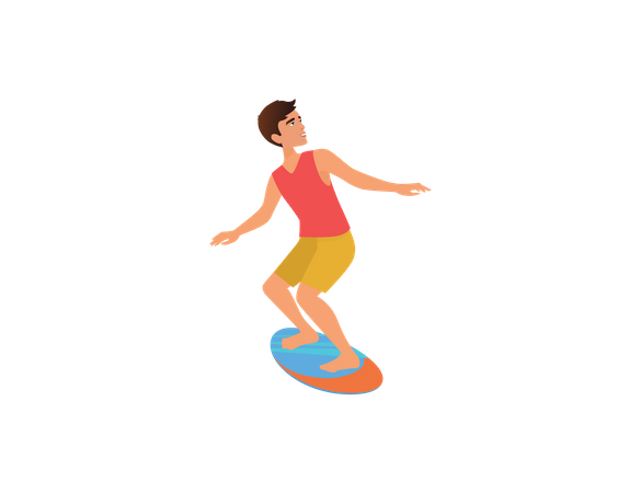 Chico surfeando en la playa  Ilustración