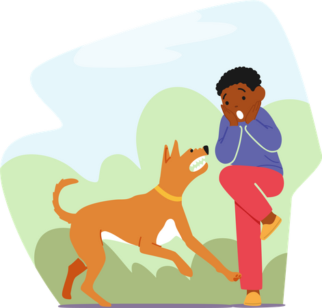 Niño temeroso del perro  Ilustración
