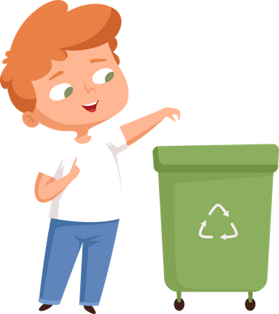 Niño tirando basura en el basurero  Ilustración