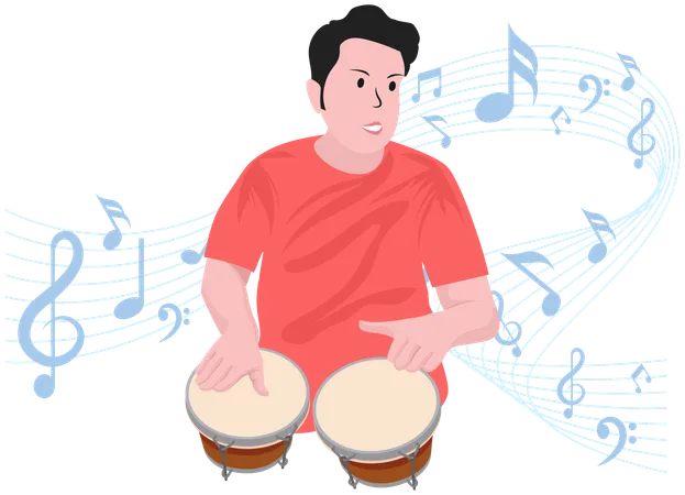 Niño tocando tambores bongo  Ilustración