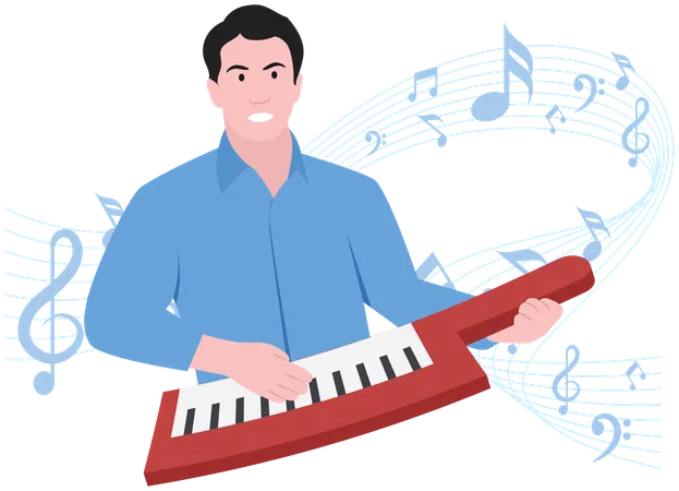 Niño tocando keytar  Ilustración