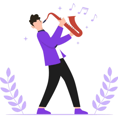 Niño tocando la trompeta  Ilustración