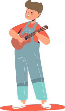 Niño tocando la guitarra ukelele  Ilustración