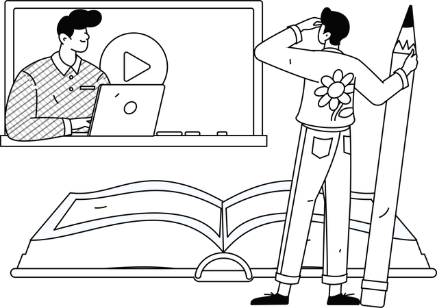 Niño tomando clase en línea  Ilustración