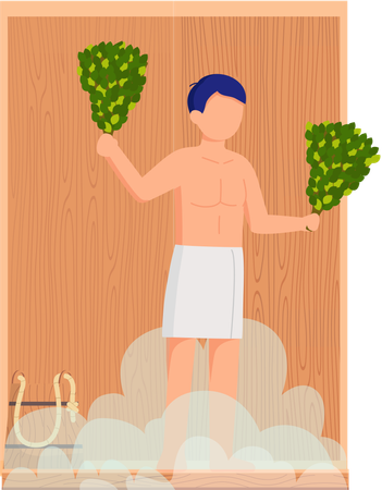 Niño tomando un baño de sauna  Ilustración