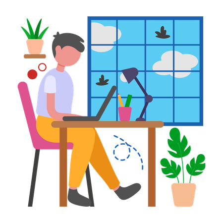 Niño trabajando con luz natural  Ilustración