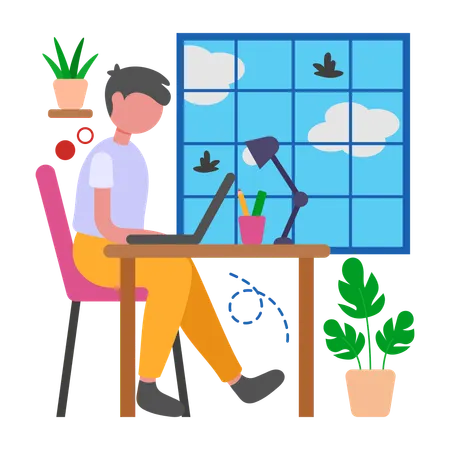 Niño trabajando con luz natural  Ilustración
