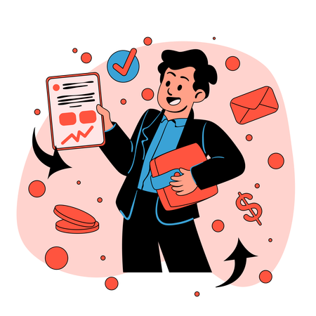 Niño trabajando en la gestión de cartera  Ilustración