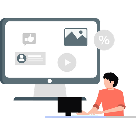 Niño trabajando en monitor  Ilustración