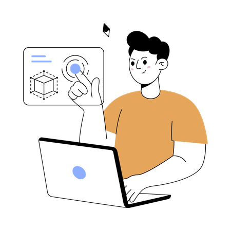 Niño trabajando en tecnología del futuro  Ilustración