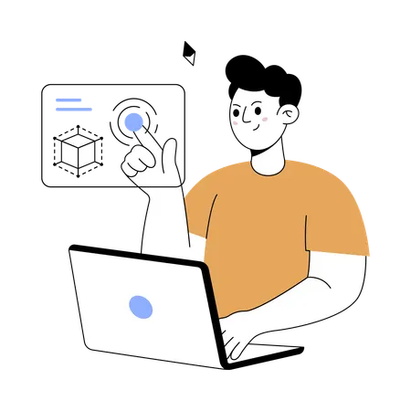 Niño trabajando en tecnología del futuro  Ilustración