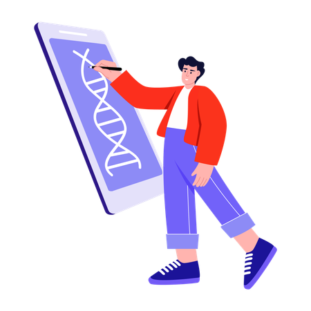 Niño trabajando en análisis de ADN  Ilustración