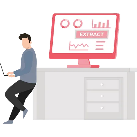 Niño trabajando en un gráfico en una computadora portátil  Ilustración