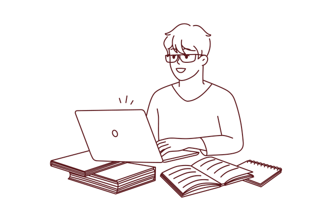 Niño trabajando en la computadora portátil  Ilustración