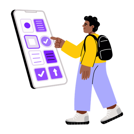 Niño usando una aplicación educativa  Ilustración
