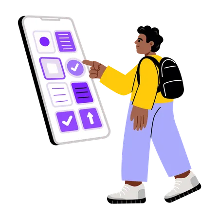 Niño usando una aplicación educativa  Ilustración