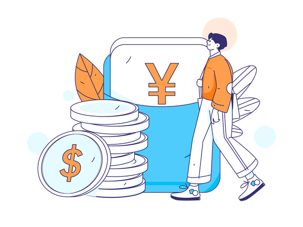 Niño usando billetera yen  Ilustración