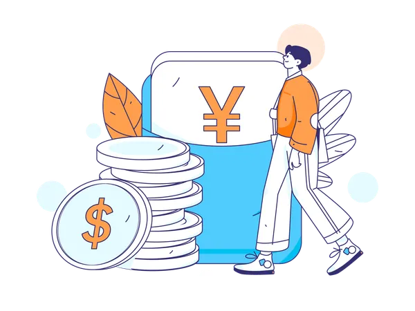 Niño usando billetera yen  Ilustración