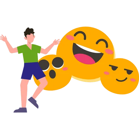 Niño usando emojis  Ilustración