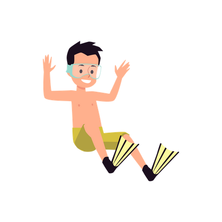 Niño usando equipo de natación  Ilustración