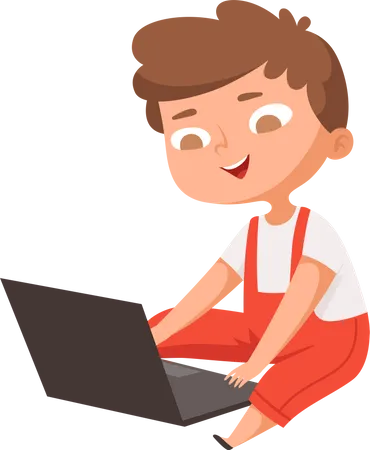 Niño usando laptop  Ilustración