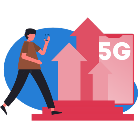 Niño usando red wifi inalámbrica en teléfono inteligente  Ilustración